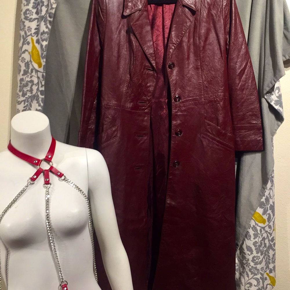 Maroon trench coat